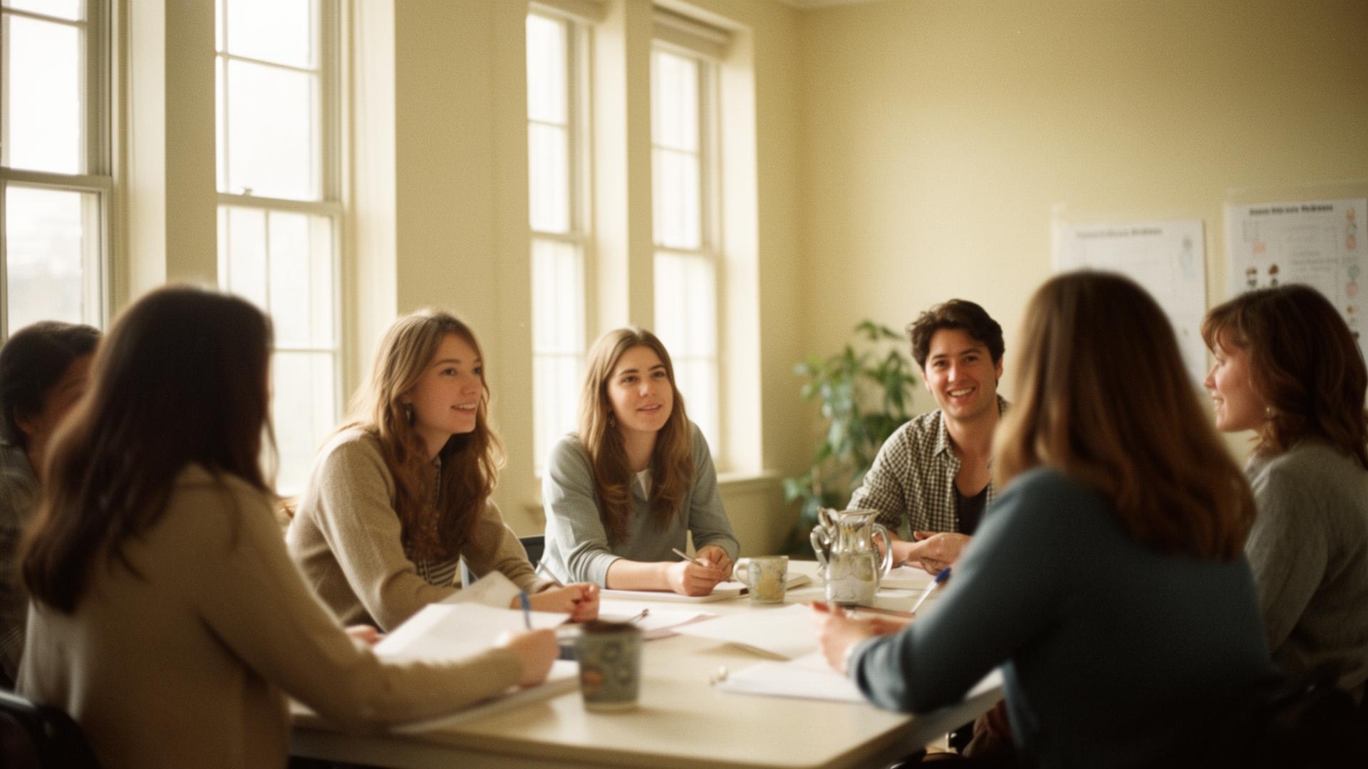 Docenten in gesprek tijdens een bijeenkomst